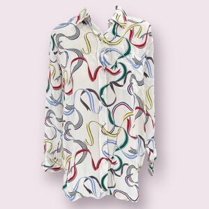 Equipment Femme Multi Color Ribbon 100% Silk Long Button Up Shirt Sz S